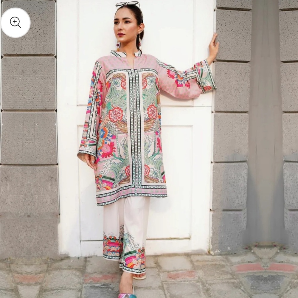 Floral Pink and Green Silk Set 2Pc